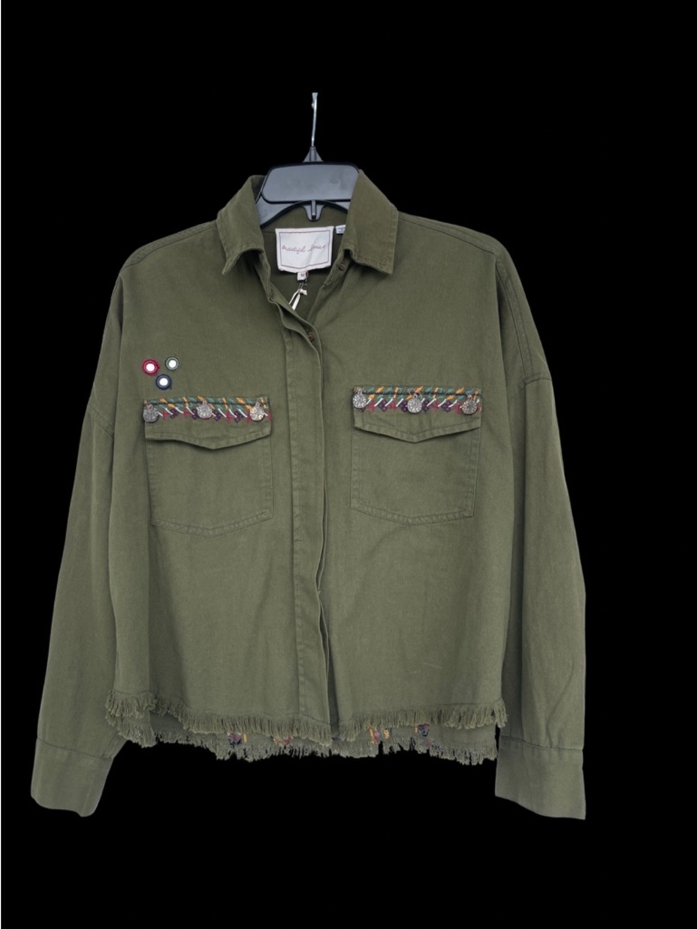 New with tags Anthropology Beautiful Stories Embellished Olive Utility Jacket -
